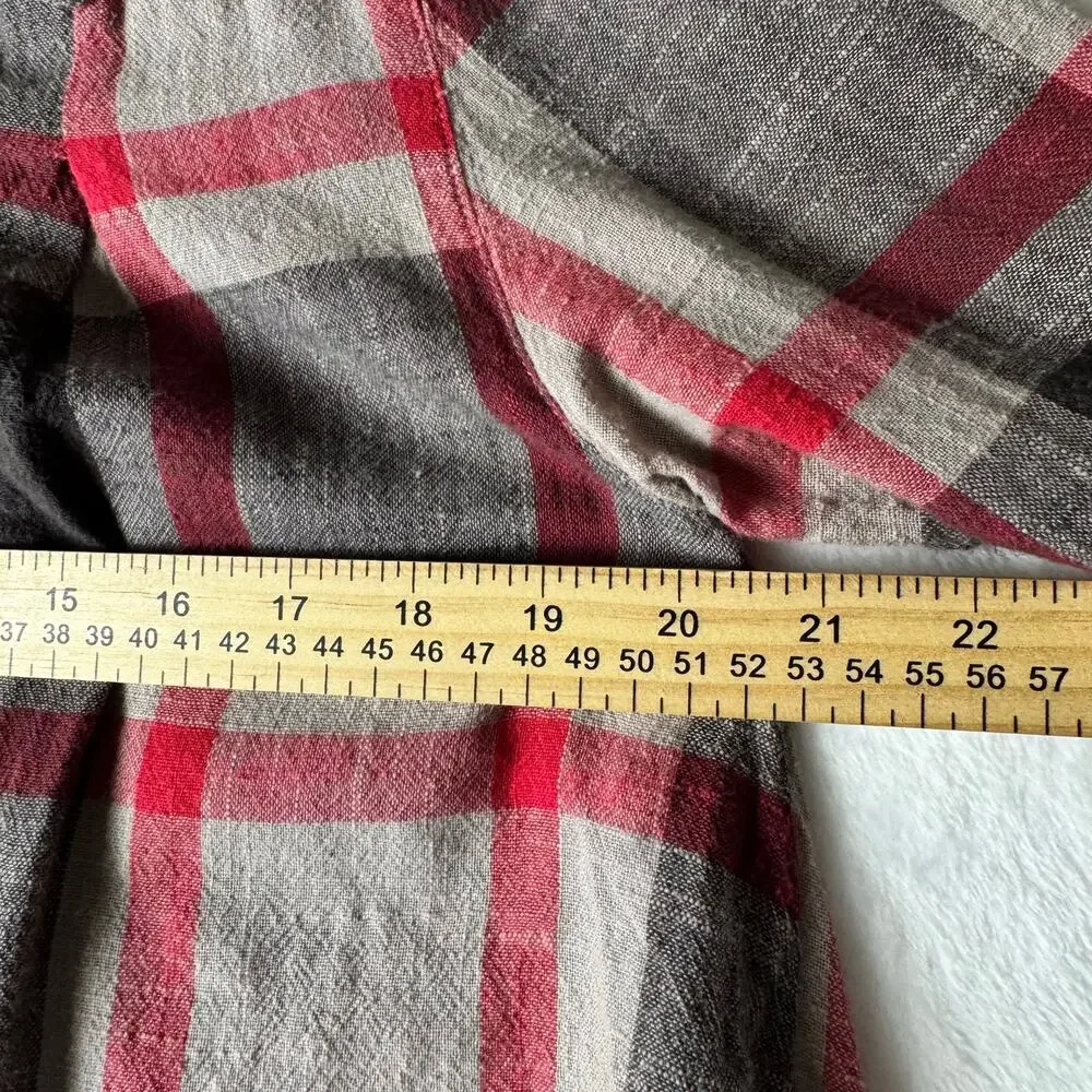 Free People Plaid Peplum Top XS | Red Grey Ruffle Hem Oversize Boho Blouse